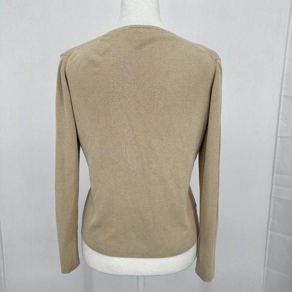 Ann Taylor Women's Button Front Silk Knit Cardigan Sweater Size XS Beige V Neck - Picture 2 of 6